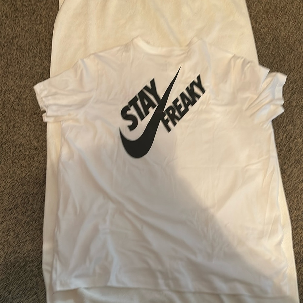 Nike Stay Freaky 3 XL Short Sleeve Tee Shirt. White Color Black Letters